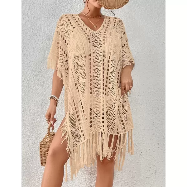 Bsubseach Women Crochet Cover Up Summer Hollow Out Bathing Suit Cover Ups Knit Bikini Beach Dress with Tassel