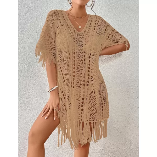 Bsubseach Women Crochet Cover Up Summer Hollow Out Bathing Suit Cover Ups Knit Bikini Beach Dress with Tassel