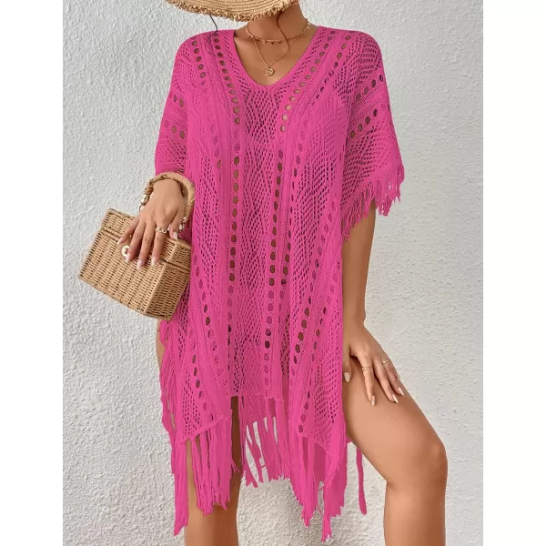 Bsubseach Women Crochet Cover Up Summer Hollow Out Bathing Suit Cover Ups Knit Bikini Beach Dress with Tassel