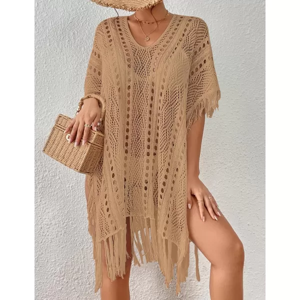 Bsubseach Women Crochet Cover Up Summer Hollow Out Bathing Suit Cover Ups Knit Bikini Beach Dress with Tassel