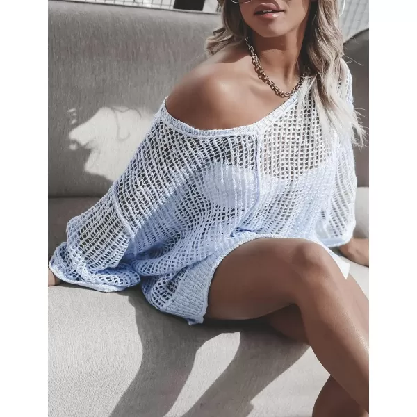 Bsubseach Women Crochet Cover Ups Hollow Out Bikini Swimsuit Cover Up Summer Knit Beach Top Vacation Outfits