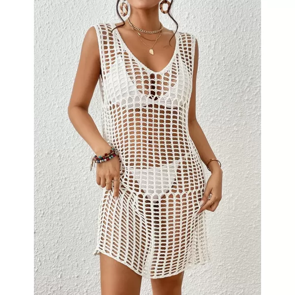 Bsubseach Women Crochet Cover Ups Knit Bathing Suit Coverup Sleeveless Beach Dress Swimwear