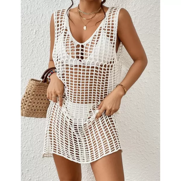 Bsubseach Women Crochet Cover Ups Knit Bathing Suit Coverup Sleeveless Beach Dress Swimwear