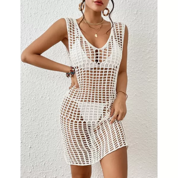 Bsubseach Women Crochet Cover Ups Knit Bathing Suit Coverup Sleeveless Beach Dress Swimwear