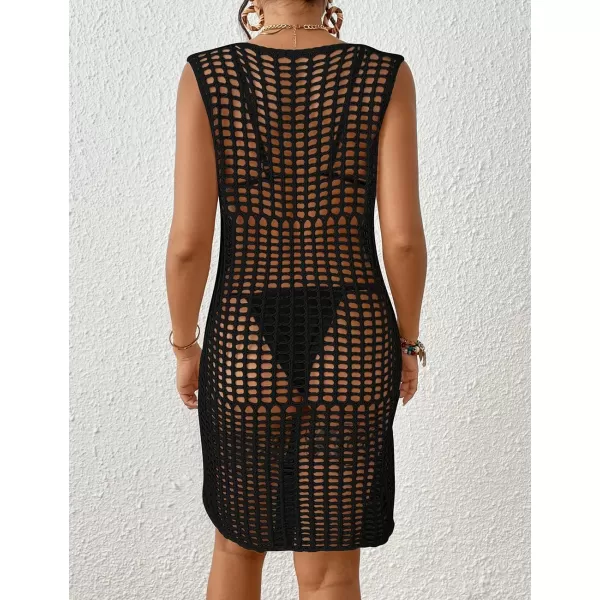 Bsubseach Women Crochet Cover Ups Knit Bathing Suit Coverup Sleeveless Beach Dress Swimwear