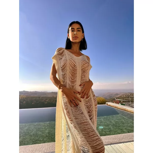 Bsubseach Women Crochet Hollow Out Swimsuit Cover Ups Knitted Beach Tank Dress