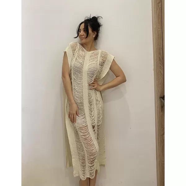 Bsubseach Women Crochet Hollow Out Swimsuit Cover Ups Knitted Beach Tank Dress