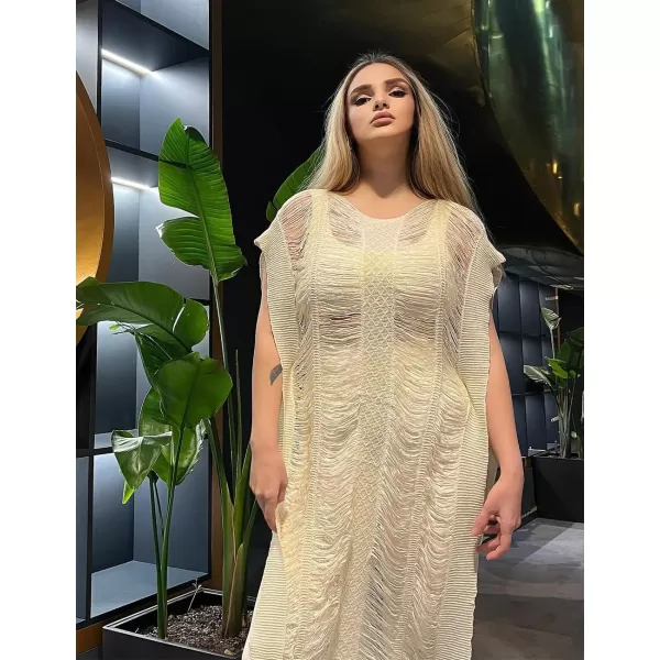 Bsubseach Women Crochet Hollow Out Swimsuit Cover Ups Knitted Beach Tank Dress