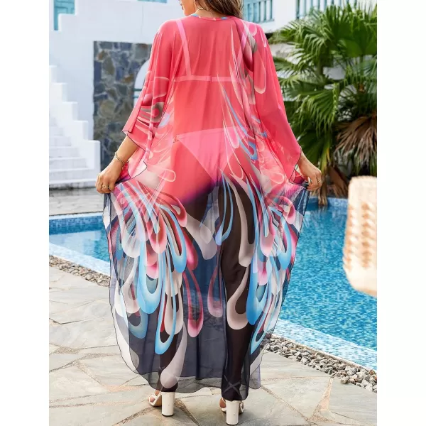 Bsubseach Women Ethnic Print Kaftan Beach Dress Mesh Sheer Swimsuit Cover Up Plus Size Caftan Dress