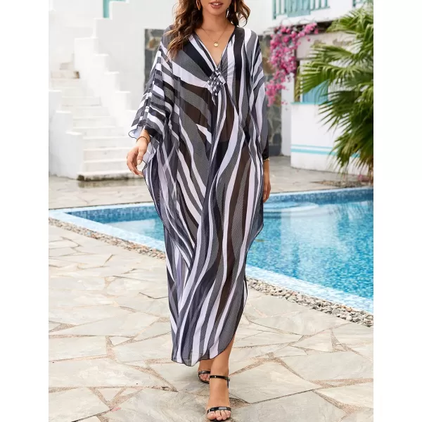 Bsubseach Women Ethnic Print Kaftan Beach Dress Mesh Sheer Swimsuit Cover Up Plus Size Caftan Dress