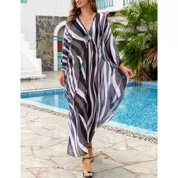 Bsubseach Women Ethnic Print Kaftan Beach Dress Mesh Sheer Swimsuit Cover Up Plus Size Caftan Dress