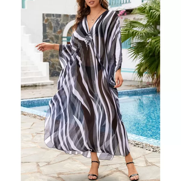 Bsubseach Women Ethnic Print Kaftan Beach Dress Mesh Sheer Swimsuit Cover Up Plus Size Caftan Dress