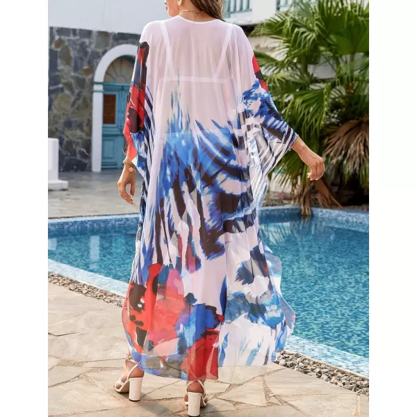Bsubseach Women Ethnic Print Kaftan Beach Dress Mesh Sheer Swimsuit Cover Up Plus Size Caftan Dress