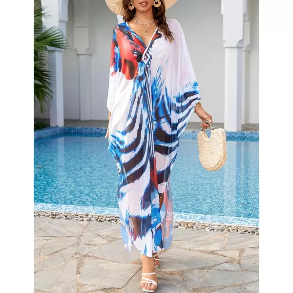 Bsubseach Women Ethnic Print Kaftan Beach Dress Mesh Sheer Swimsuit Cover Up Plus Size Caftan Dress