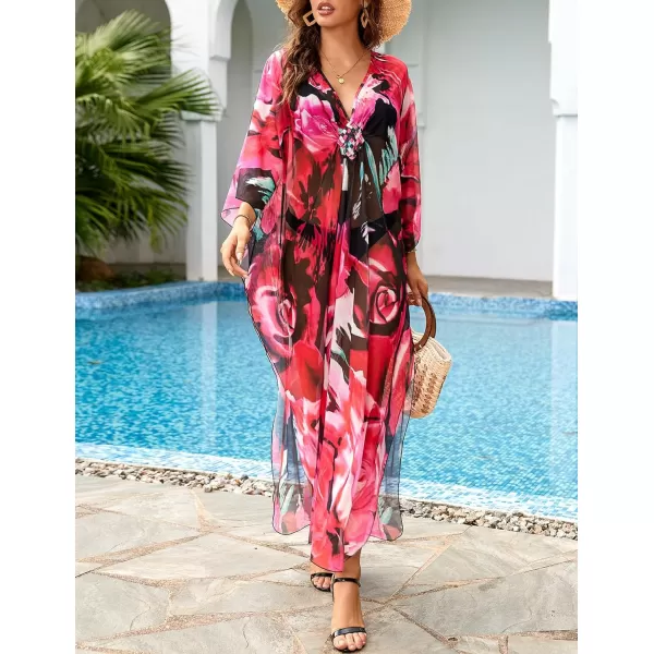 Bsubseach Women Ethnic Print Kaftan Beach Dress Mesh Sheer Swimsuit Cover Up Plus Size Caftan Dress