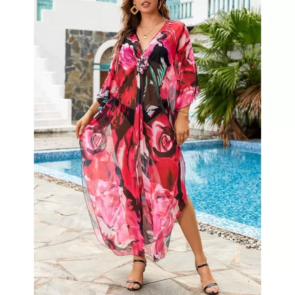 Bsubseach Women Ethnic Print Kaftan Beach Dress Mesh Sheer Swimsuit Cover Up Plus Size Caftan Dress