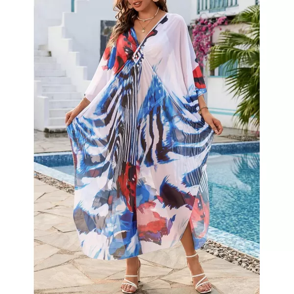 Bsubseach Women Ethnic Print Kaftan Beach Dress Mesh Sheer Swimsuit Cover Up Plus Size Caftan Dress