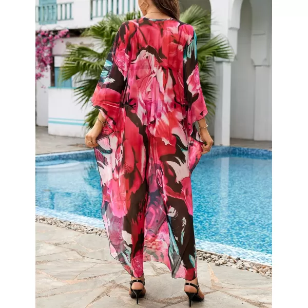 Bsubseach Women Ethnic Print Kaftan Beach Dress Mesh Sheer Swimsuit Cover Up Plus Size Caftan Dress
