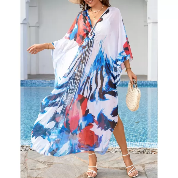 Bsubseach Women Ethnic Print Kaftan Beach Dress Mesh Sheer Swimsuit Cover Up Plus Size Caftan Dress