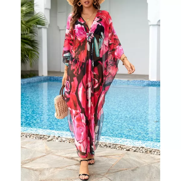 Bsubseach Women Ethnic Print Kaftan Beach Dress Mesh Sheer Swimsuit Cover Up Plus Size Caftan Dress