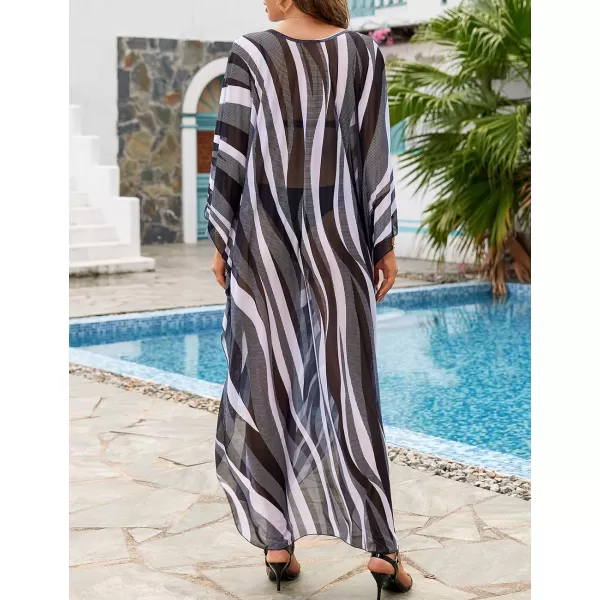 Bsubseach Women Ethnic Print Kaftan Beach Dress Mesh Sheer Swimsuit Cover Up Plus Size Caftan Dress