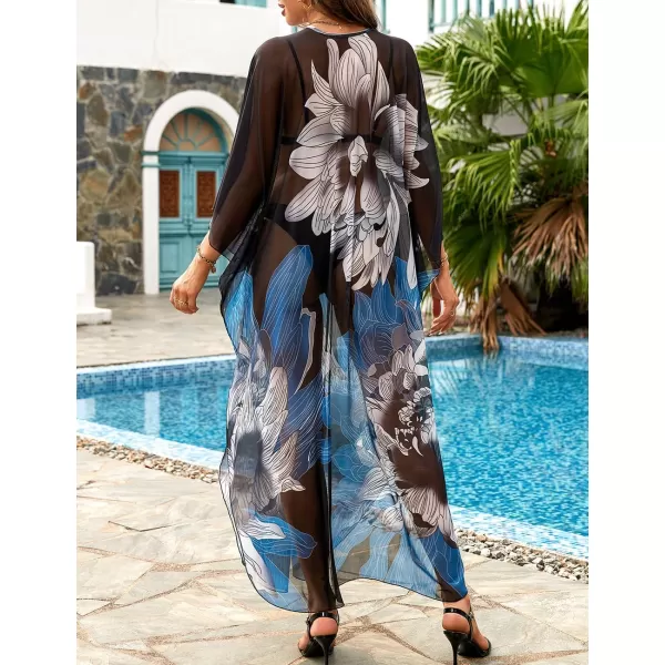 Bsubseach Women Ethnic Print Kaftan Beach Dress Mesh Sheer Swimsuit Cover Up Plus Size Caftan Dress