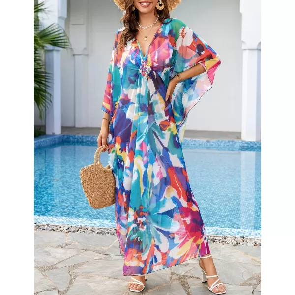 Bsubseach Women Ethnic Print Kaftan Beach Dress Mesh Sheer Swimsuit Cover Up Plus Size Caftan Dress