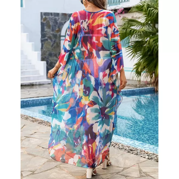 Bsubseach Women Ethnic Print Kaftan Beach Dress Mesh Sheer Swimsuit Cover Up Plus Size Caftan Dress