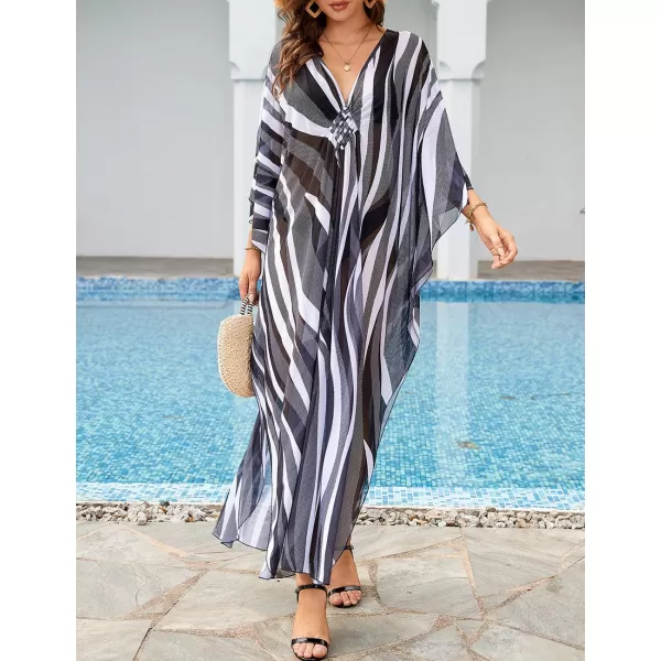 Bsubseach Women Ethnic Print Kaftan Beach Dress Mesh Sheer Swimsuit Cover Up Plus Size Caftan Dress