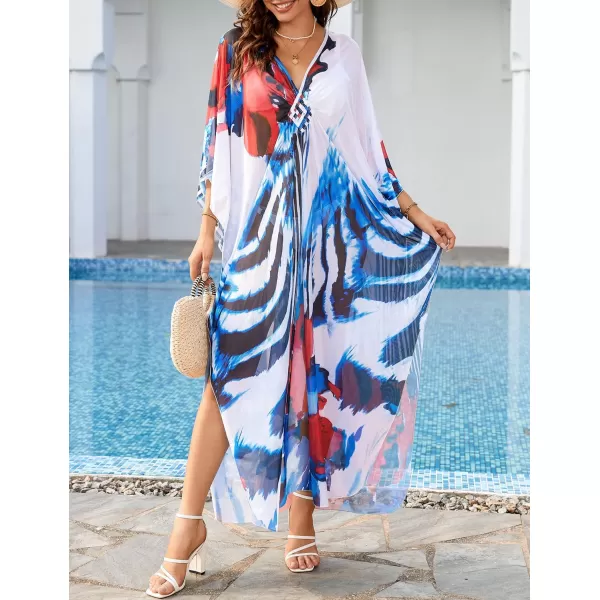 Bsubseach Women Ethnic Print Kaftan Beach Dress Mesh Sheer Swimsuit Cover Up Plus Size Caftan Dress