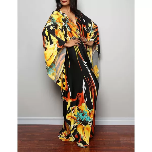 Bsubseach Women Ethnic Print Kaftan Beach Dress Plus Size Swimsuit Cover Up
