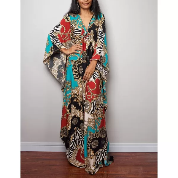 Bsubseach Women Ethnic Print Kaftan Beach Dress Plus Size Swimsuit Cover Up