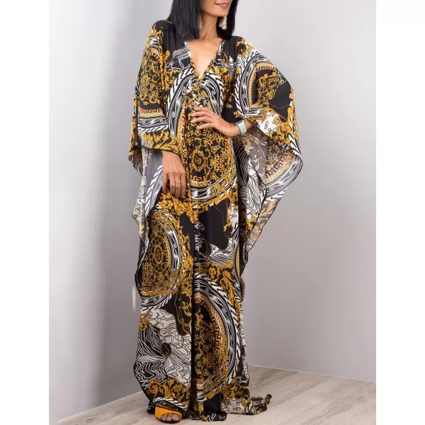 Bsubseach Women Ethnic Print Kaftan Beach Dress Plus Size Swimsuit Cover Up