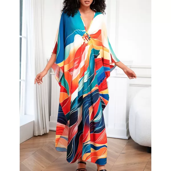 Bsubseach Women Ethnic Print Kaftan Beach Dress Plus Size Swimsuit Cover Up