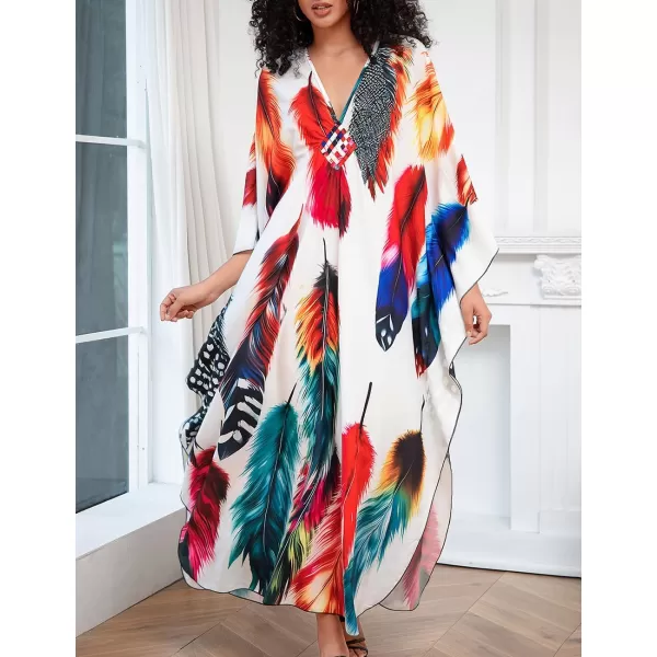 Bsubseach Women Ethnic Print Kaftan Beach Dress Plus Size Swimsuit Cover Up