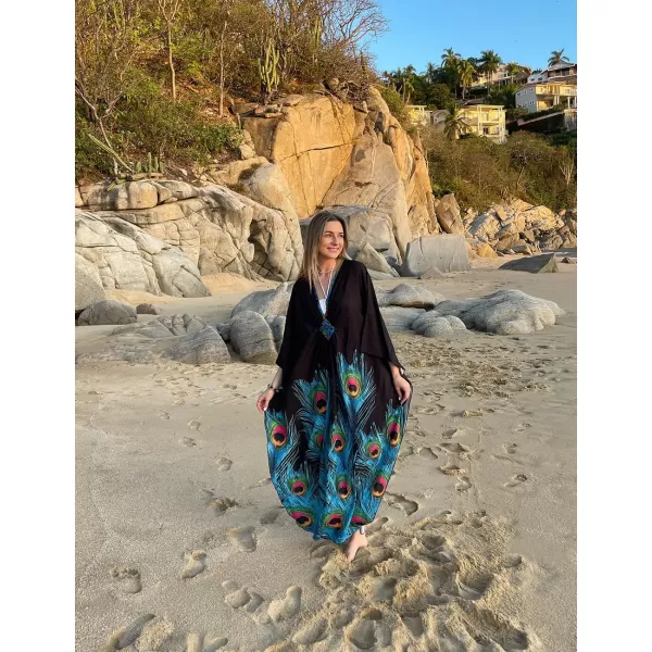 Bsubseach Women Ethnic Print Kaftan Beach Dress Plus Size Swimsuit Cover Up