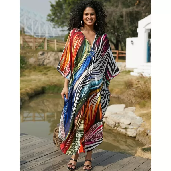 Bsubseach Women Ethnic Print Kaftan Beach Dress Plus Size Swimsuit Cover Up
