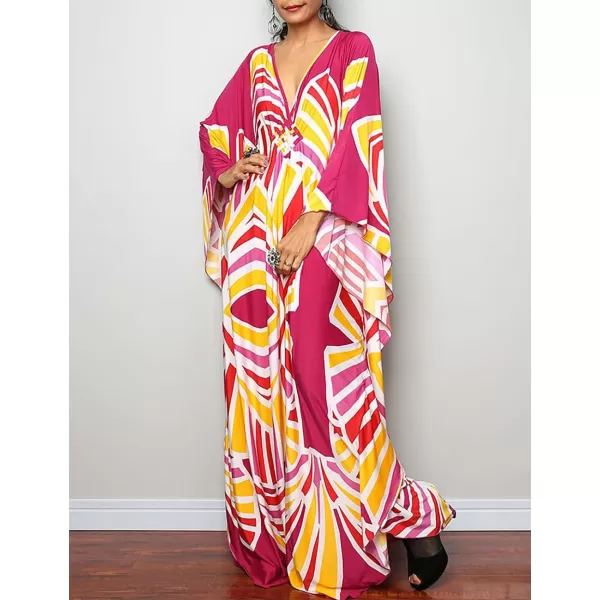 Bsubseach Women Ethnic Print Kaftan Beach Dress Plus Size Swimsuit Cover Up