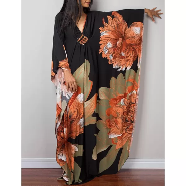 Bsubseach Women Ethnic Print Kaftan Beach Dress Plus Size Swimsuit Cover Up