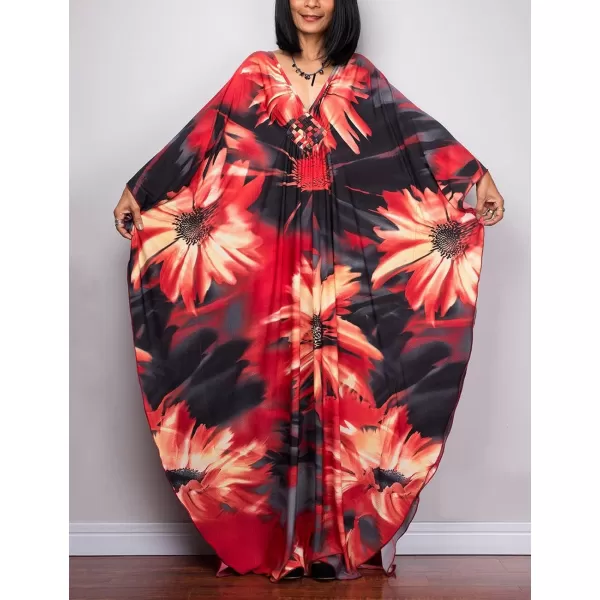 Bsubseach Women Ethnic Print Kaftan Beach Dress Plus Size Swimsuit Cover Up