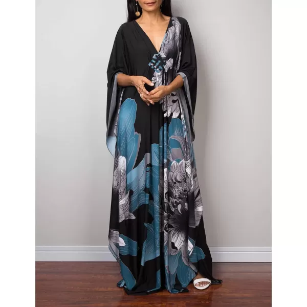 Bsubseach Women Ethnic Print Kaftan Beach Dress Plus Size Swimsuit Cover Up