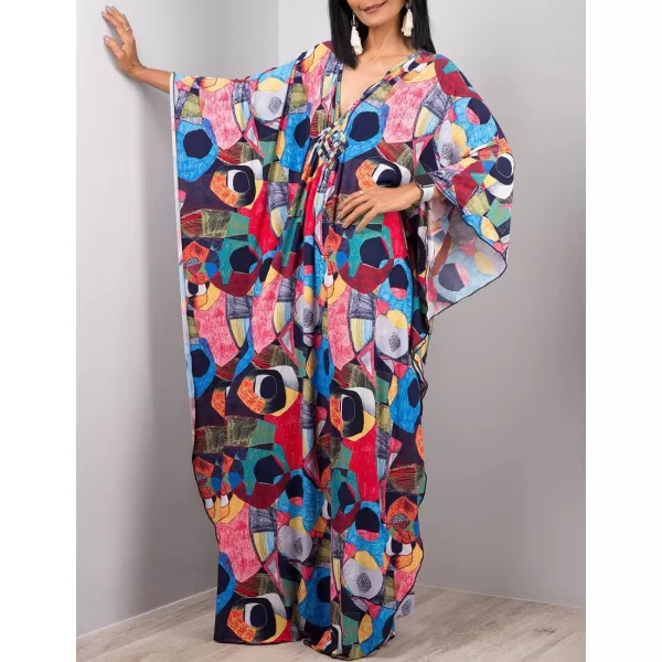 Bsubseach Women Ethnic Print Kaftan Beach Dress Plus Size Swimsuit Cover Up