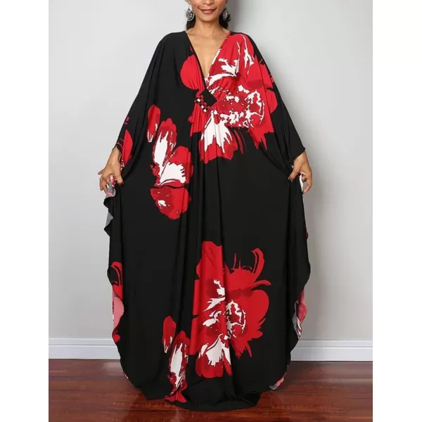 Bsubseach Women Ethnic Print Kaftan Beach Dress Plus Size Swimsuit Cover Up