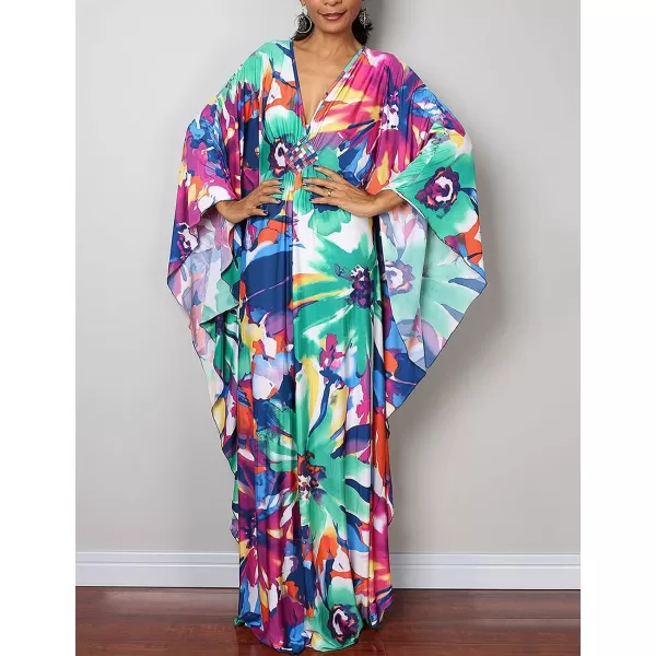 Bsubseach Women Ethnic Print Kaftan Beach Dress Plus Size Swimsuit Cover Up
