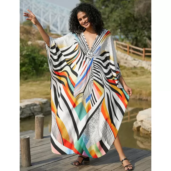 Bsubseach Women Ethnic Print Kaftan Beach Dress Plus Size Swimsuit Cover Up