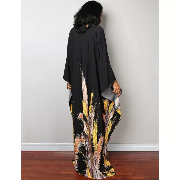 Bsubseach Women Ethnic Print Kaftan Beach Dress Plus Size Swimsuit Cover Up