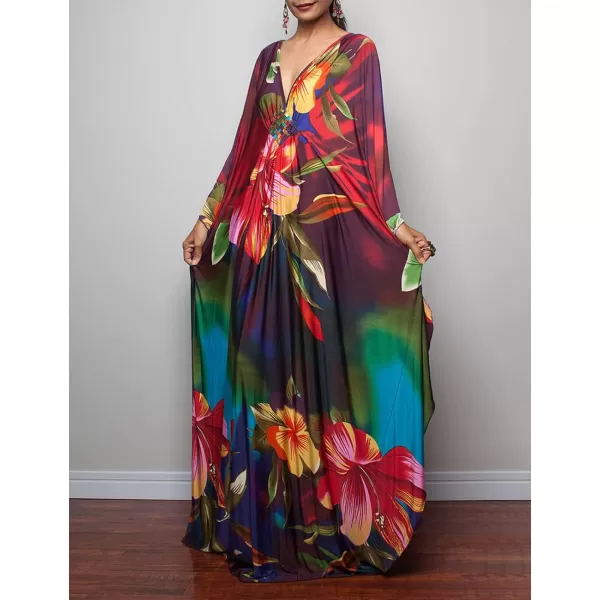 Bsubseach Women Ethnic Print Kaftan Beach Dress Plus Size Swimsuit Cover Up
