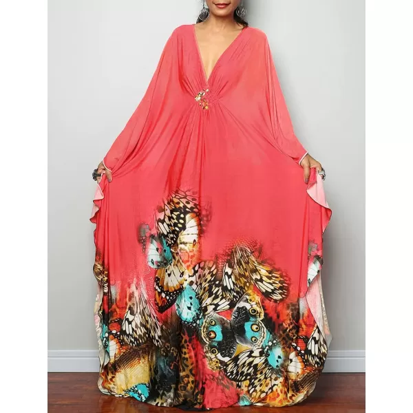 Bsubseach Women Ethnic Print Kaftan Beach Dress Plus Size Swimsuit Cover Up