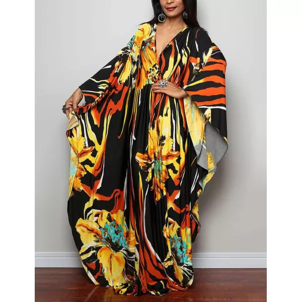 Bsubseach Women Ethnic Print Kaftan Beach Dress Plus Size Swimsuit Cover Up