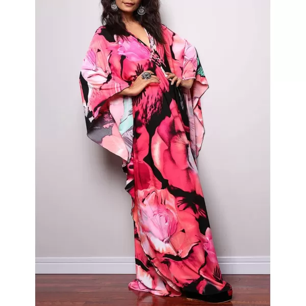 Bsubseach Women Ethnic Print Kaftan Beach Dress Plus Size Swimsuit Cover Up